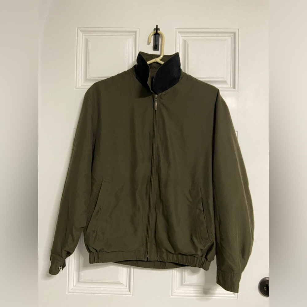 CLAIBORNE Dark Forest Green Microfiber Zip Up Bomber Jacket